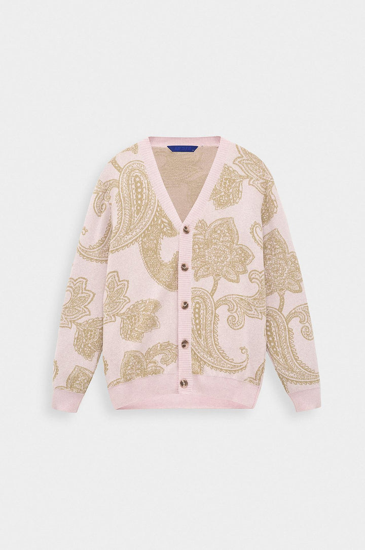 Giesto Gilet en Tricot Rose avec Motif Écharpe - Rose