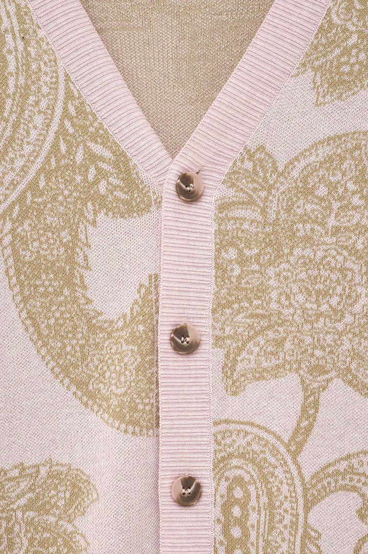 Giesto Gilet en Tricot Rose avec Motif Écharpe - Rose