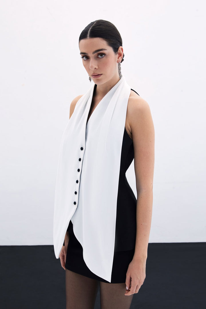 Sateen Gilet avec détails en écharpe - Noir
