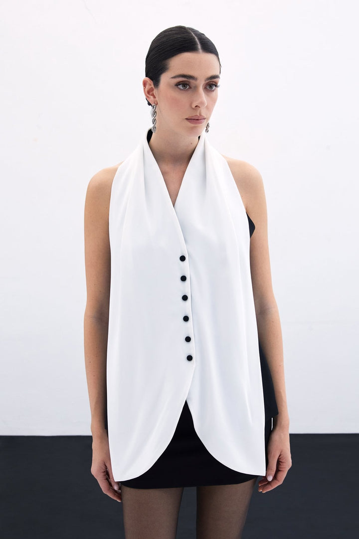 Sateen Gilet avec détails en écharpe - Noir