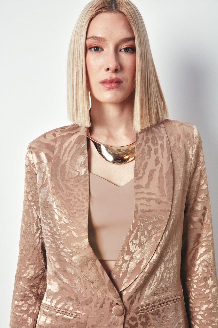 Sateen Veste à motifs avec col châle - Vison