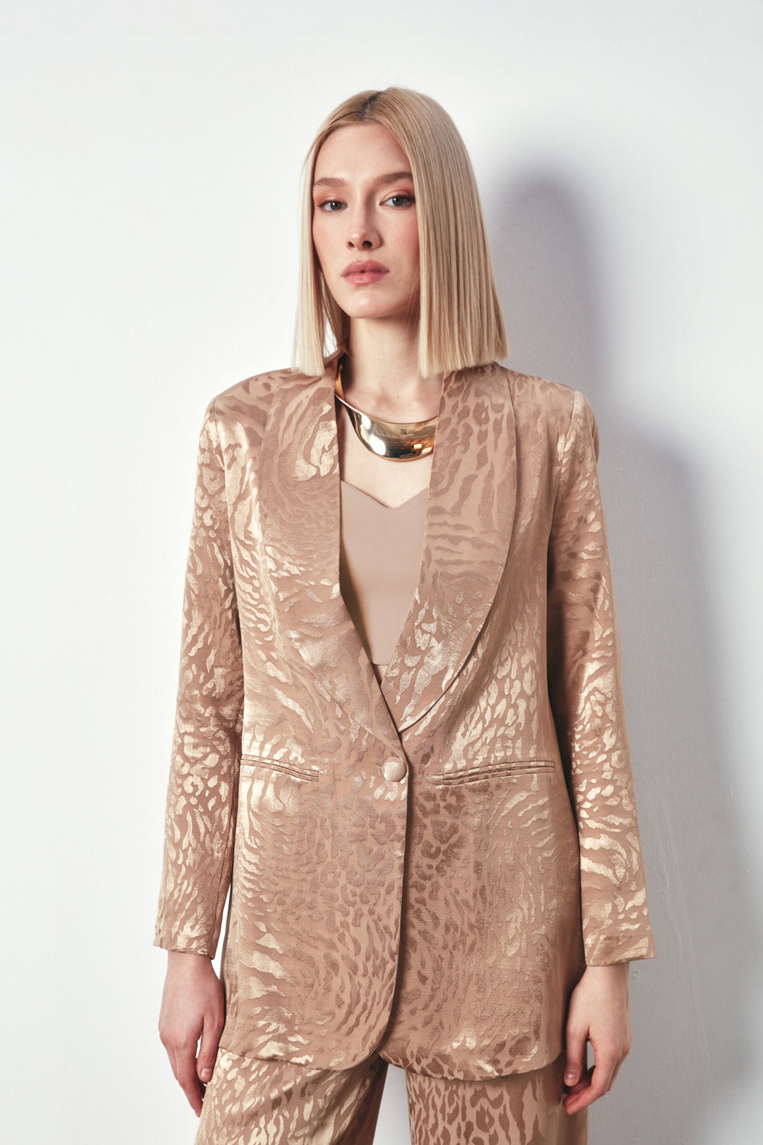 Sateen Veste à motifs avec col châle - Vison