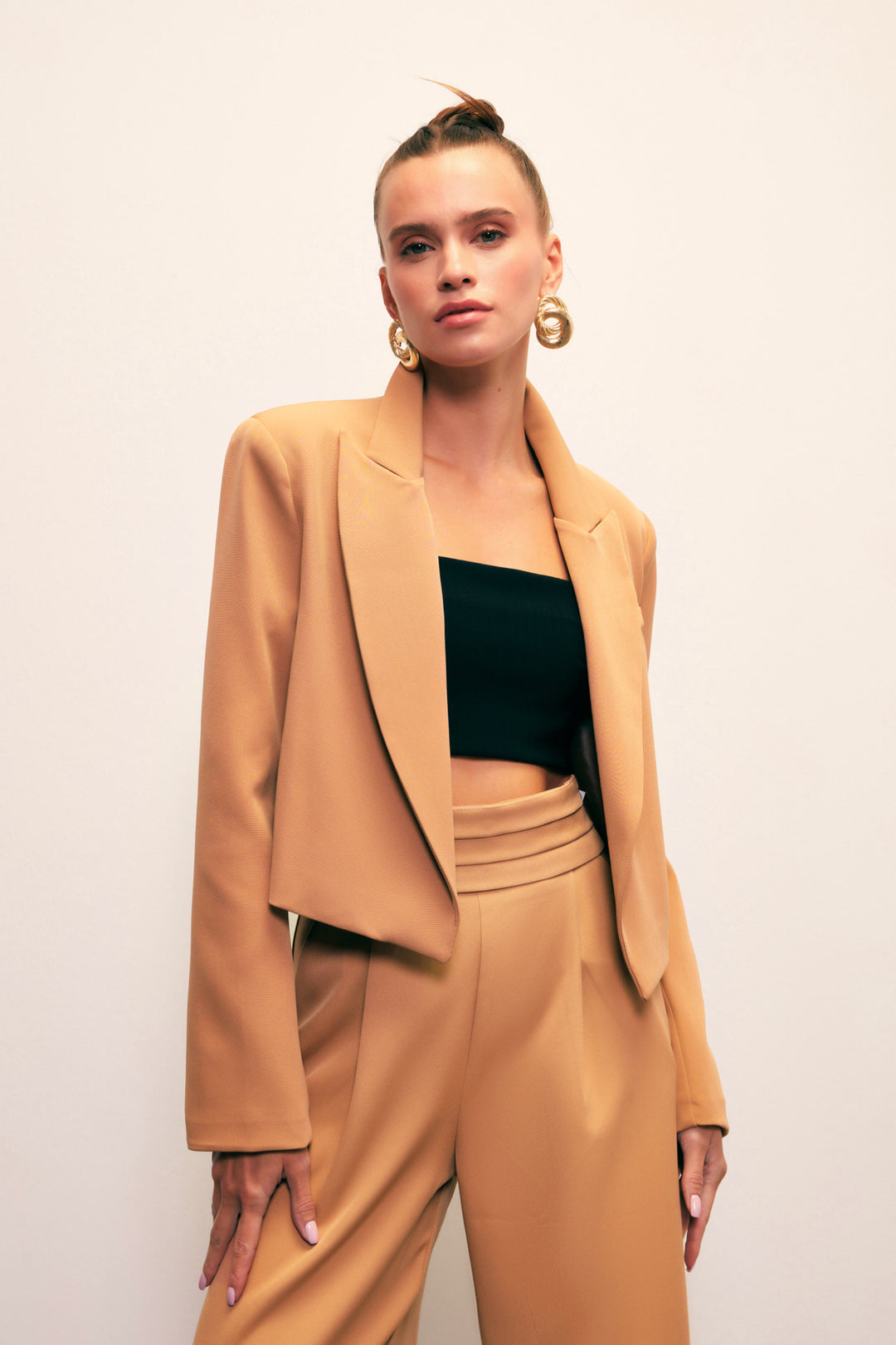 Sateen Veste courte à col châle - camel