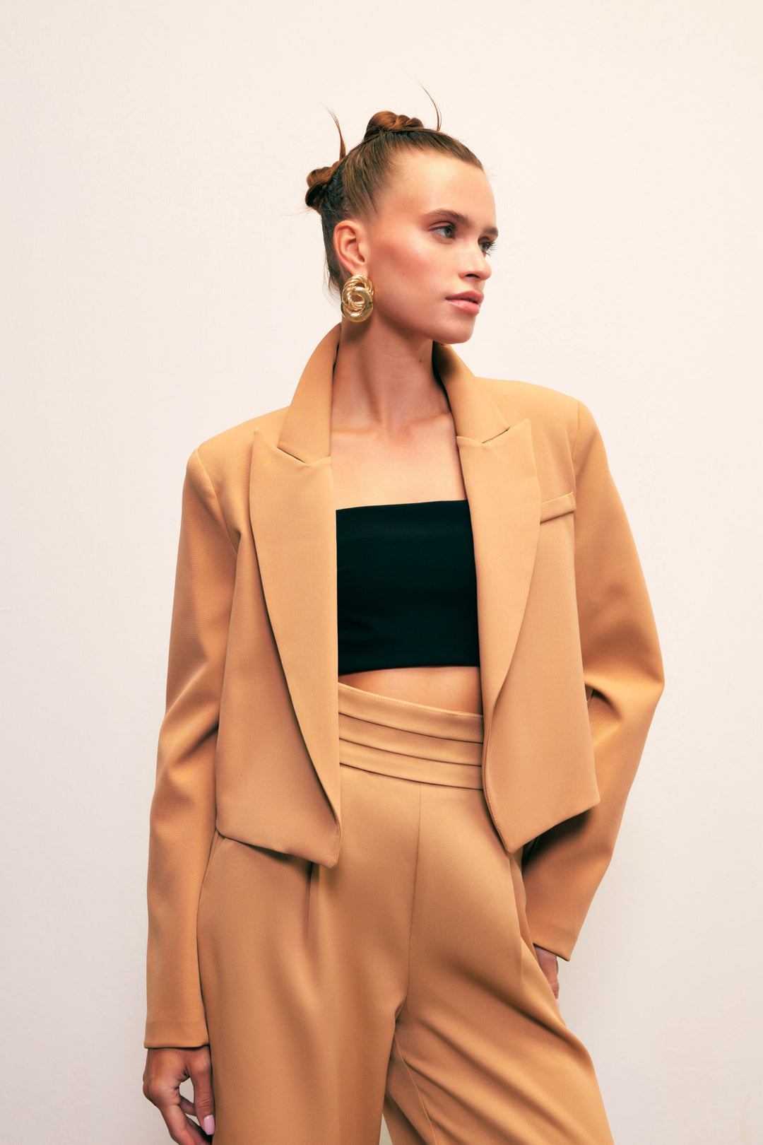 Sateen Veste courte à col châle - camel
