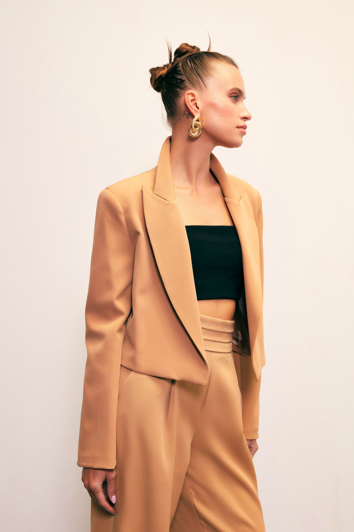 Sateen Veste courte à col châle - camel