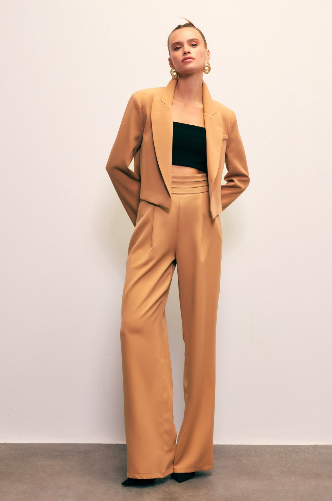 Sateen Veste courte à col châle - camel