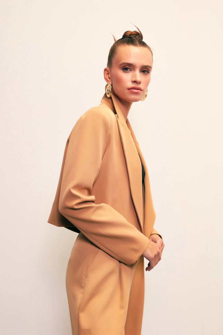 Sateen Veste courte à col châle - camel
