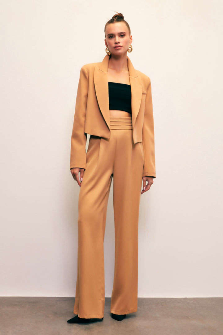 Sateen Veste courte à col châle - camel