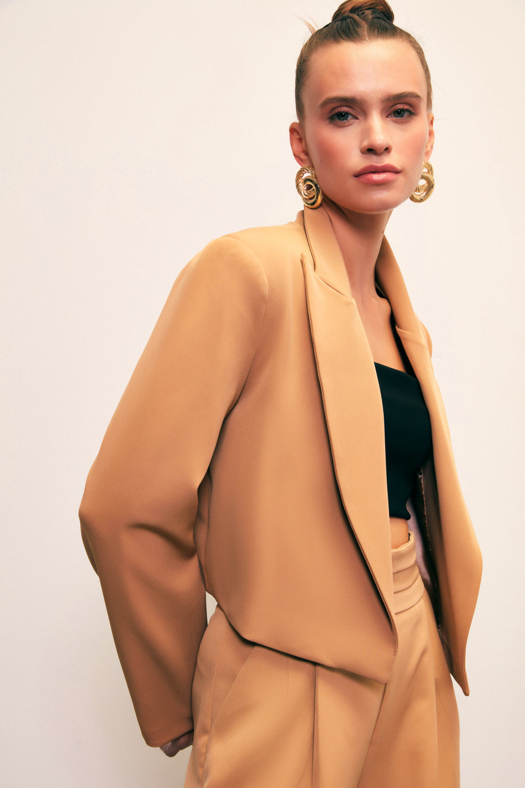 Sateen Veste courte à col châle - camel