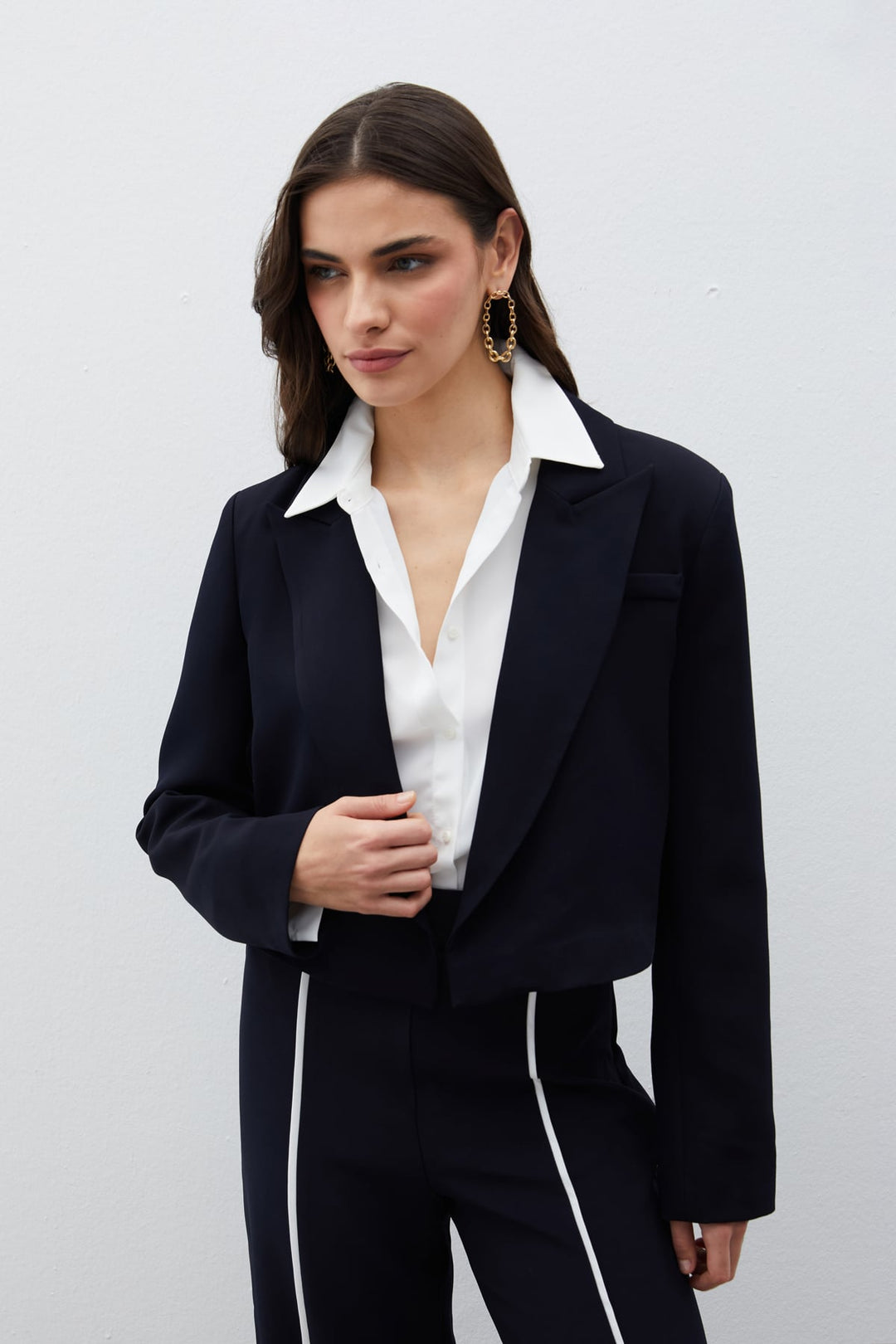 Sateen Veste courte à col châle - Bleu marine