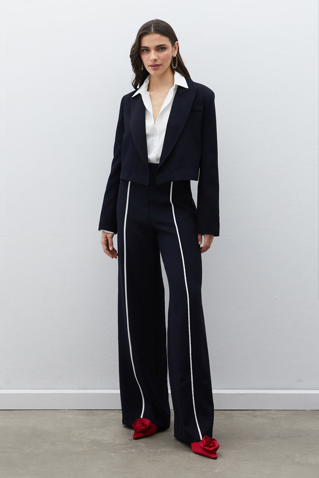 Sateen Veste courte à col châle - Bleu marine