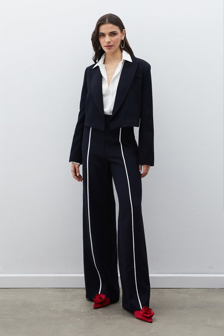 Sateen Veste courte à col châle - Bleu marine
