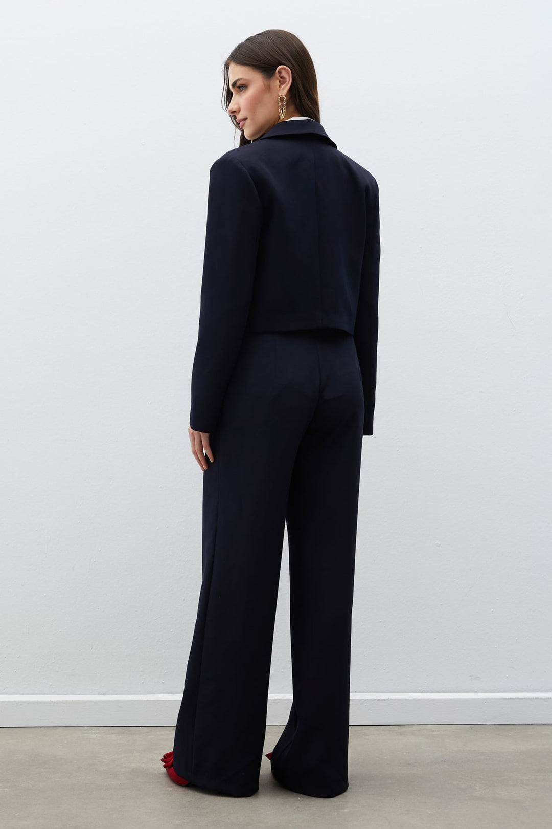 Sateen Veste courte à col châle - Bleu marine