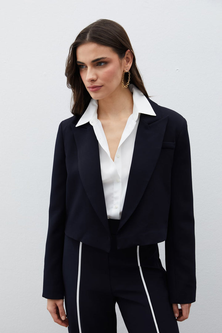 Sateen Veste courte à col châle - Bleu marine