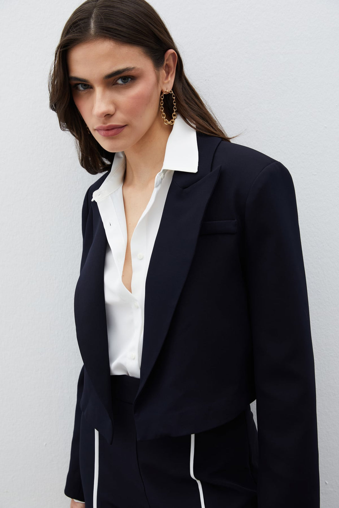 Sateen Veste courte à col châle - Bleu marine