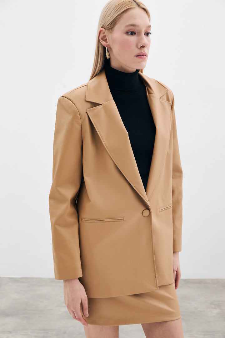 Sateen Veste en cuir ample - Beige