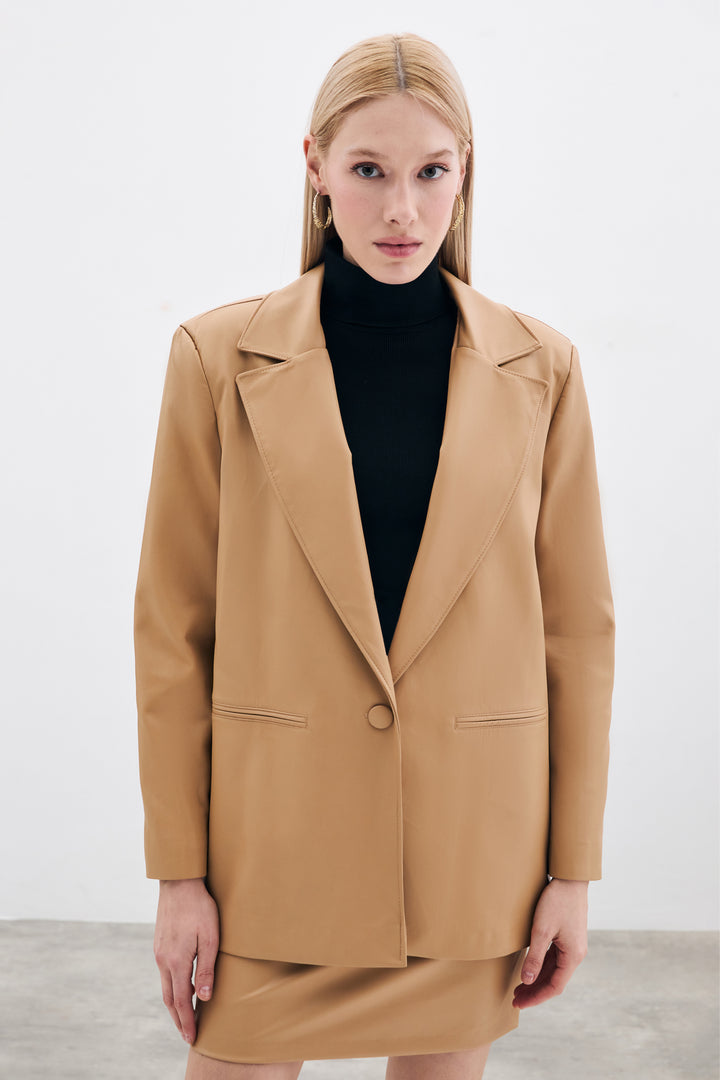 Sateen Veste en cuir ample - Beige