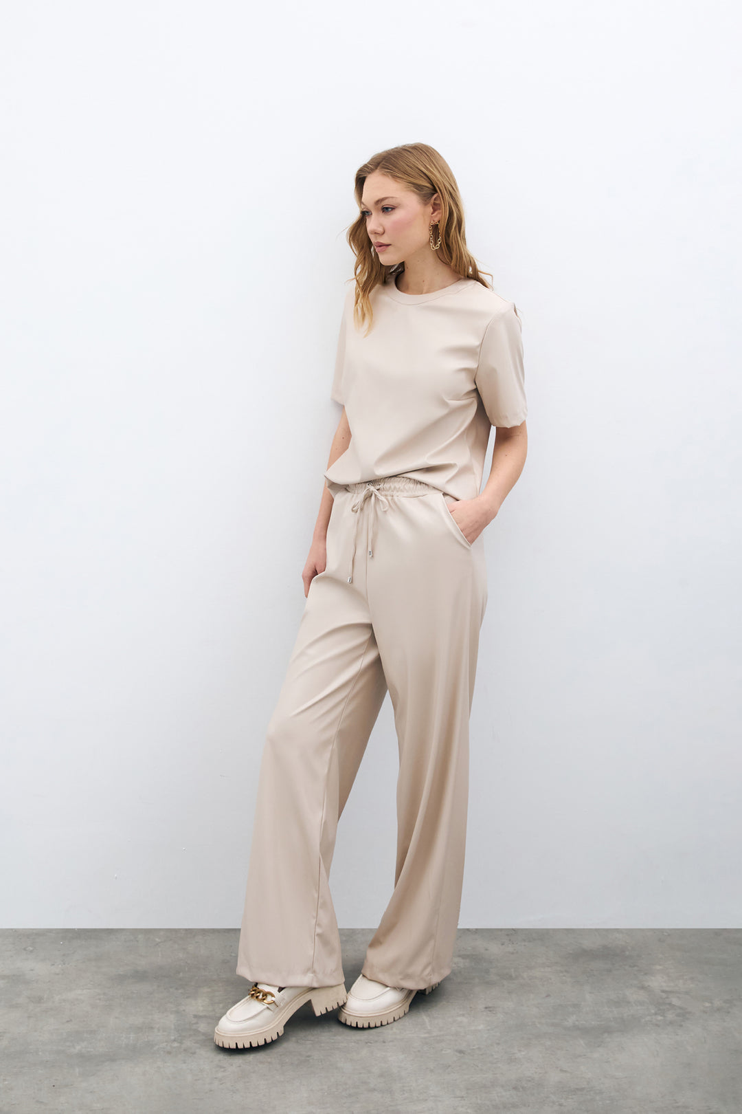 Sateen Pantalon en Cuir Ample - Pierre