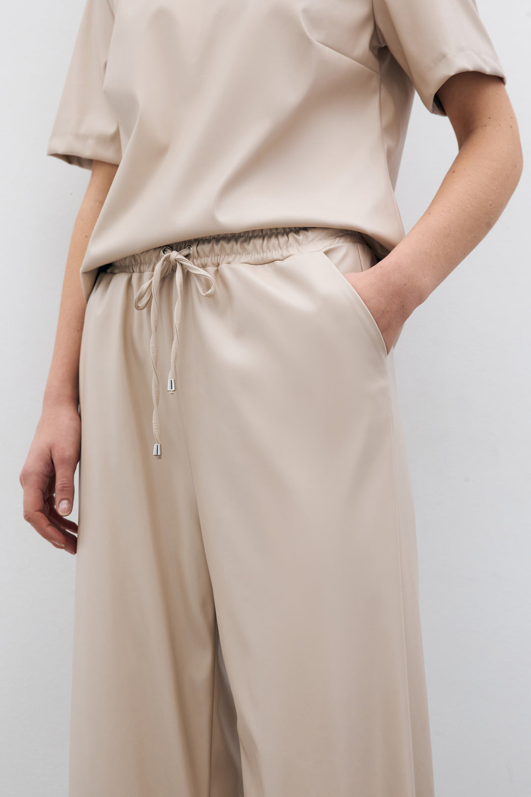 Sateen Pantalon en Cuir Ample - Pierre