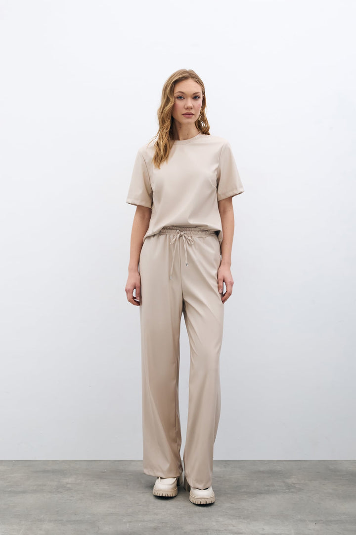 Sateen Pantalon en Cuir Ample - Pierre