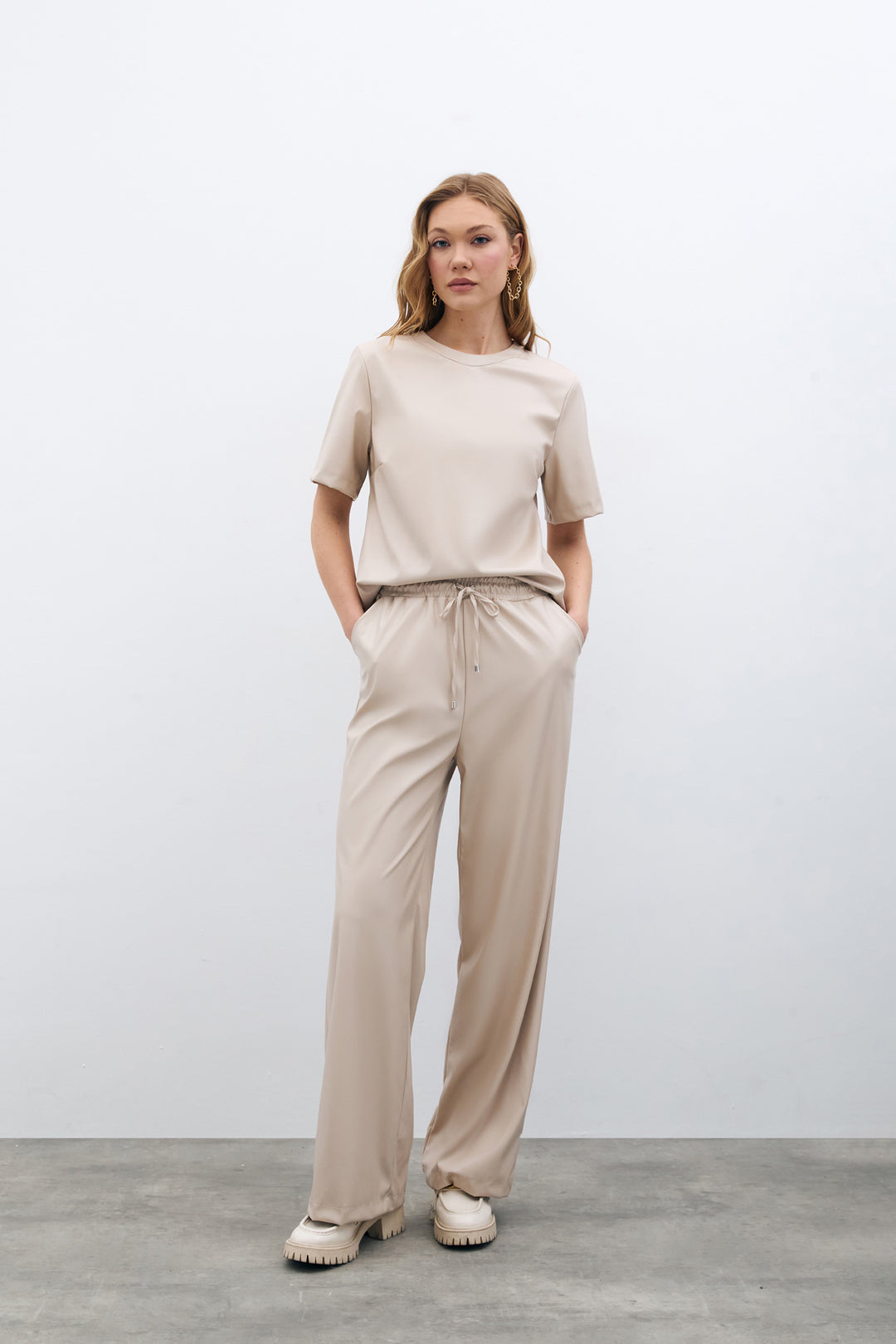 Sateen Pantalon en Cuir Ample - Pierre