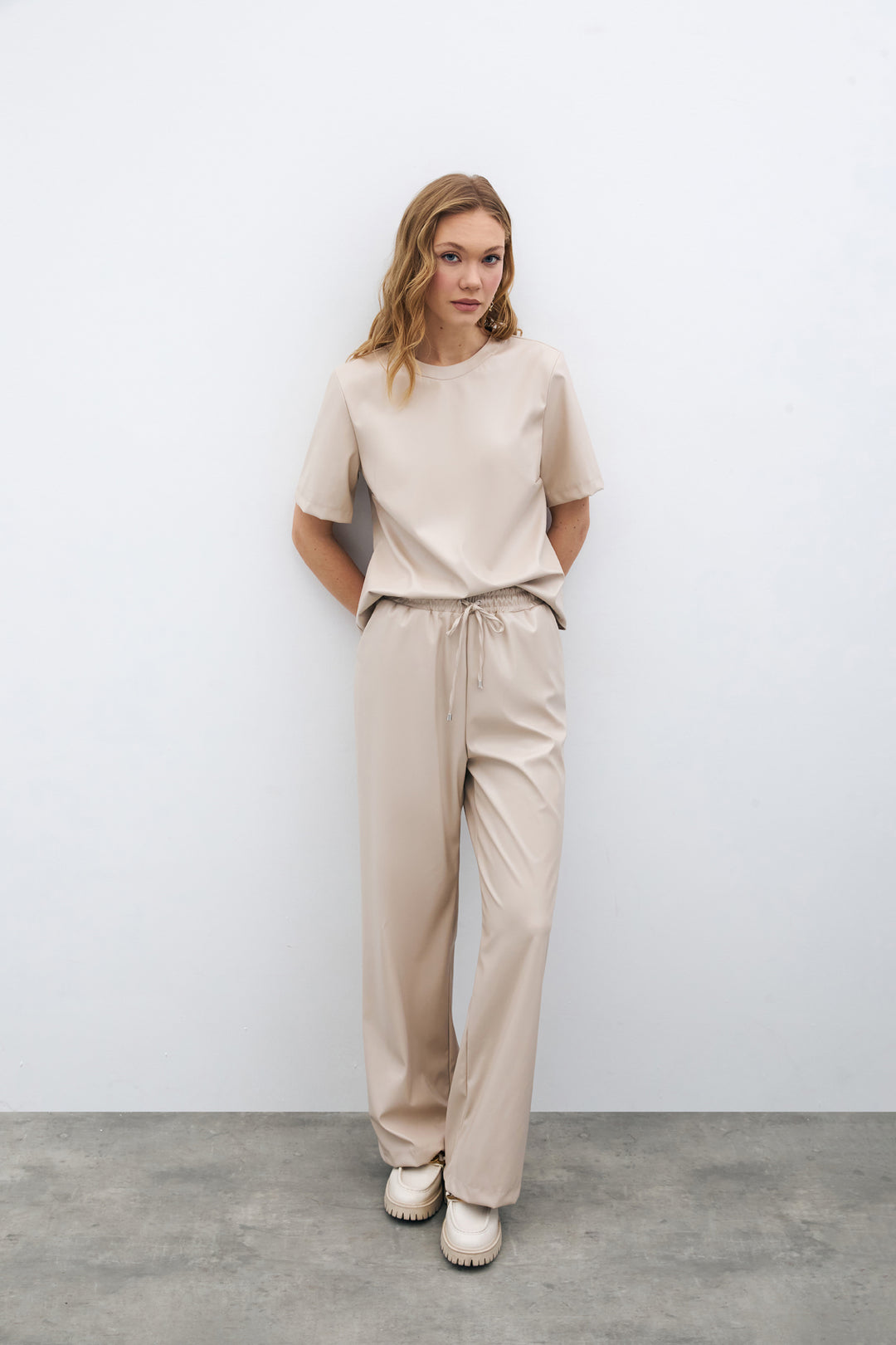 Sateen Pantalon en Cuir Ample - Pierre