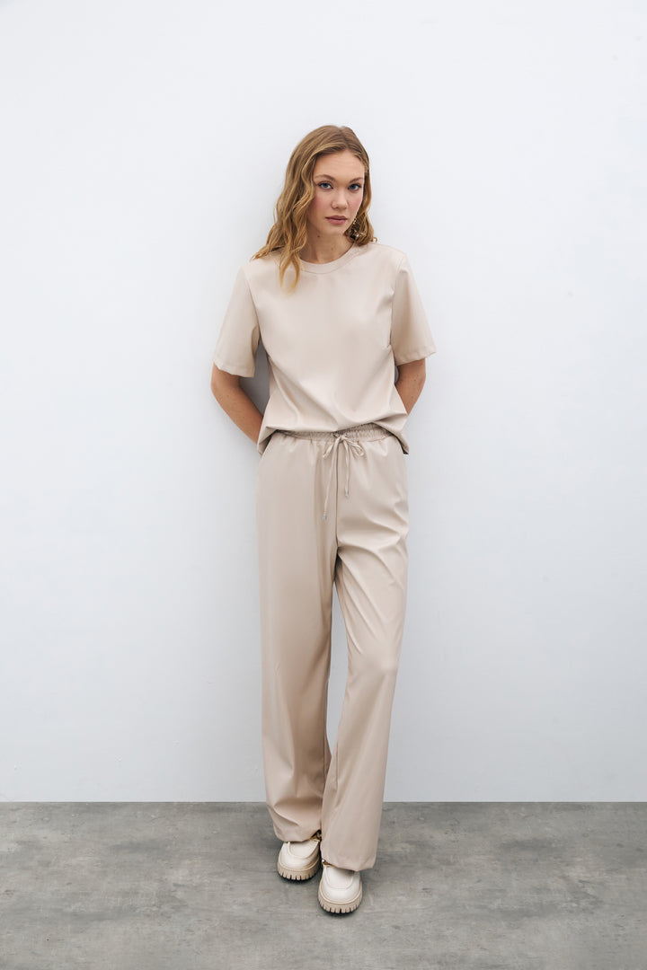 Sateen Pantalon en Cuir Ample - Pierre