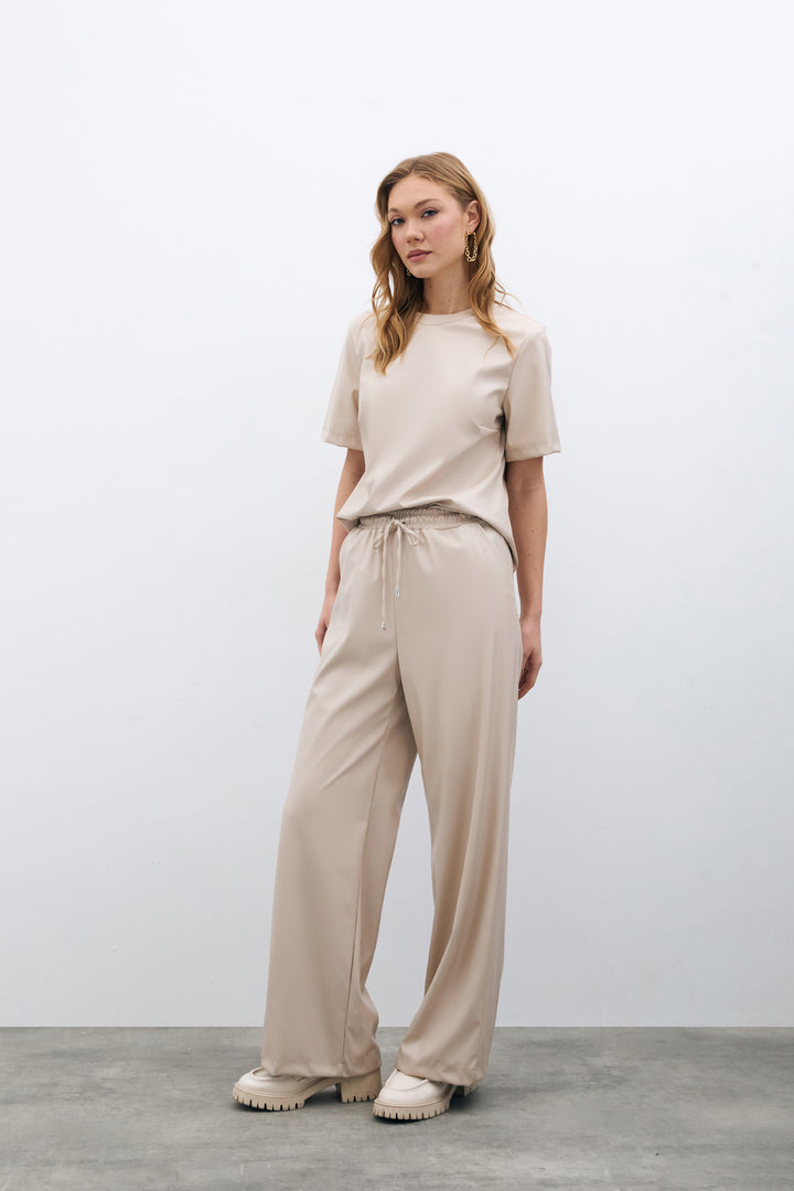 Sateen Pantalon en Cuir Ample - Pierre