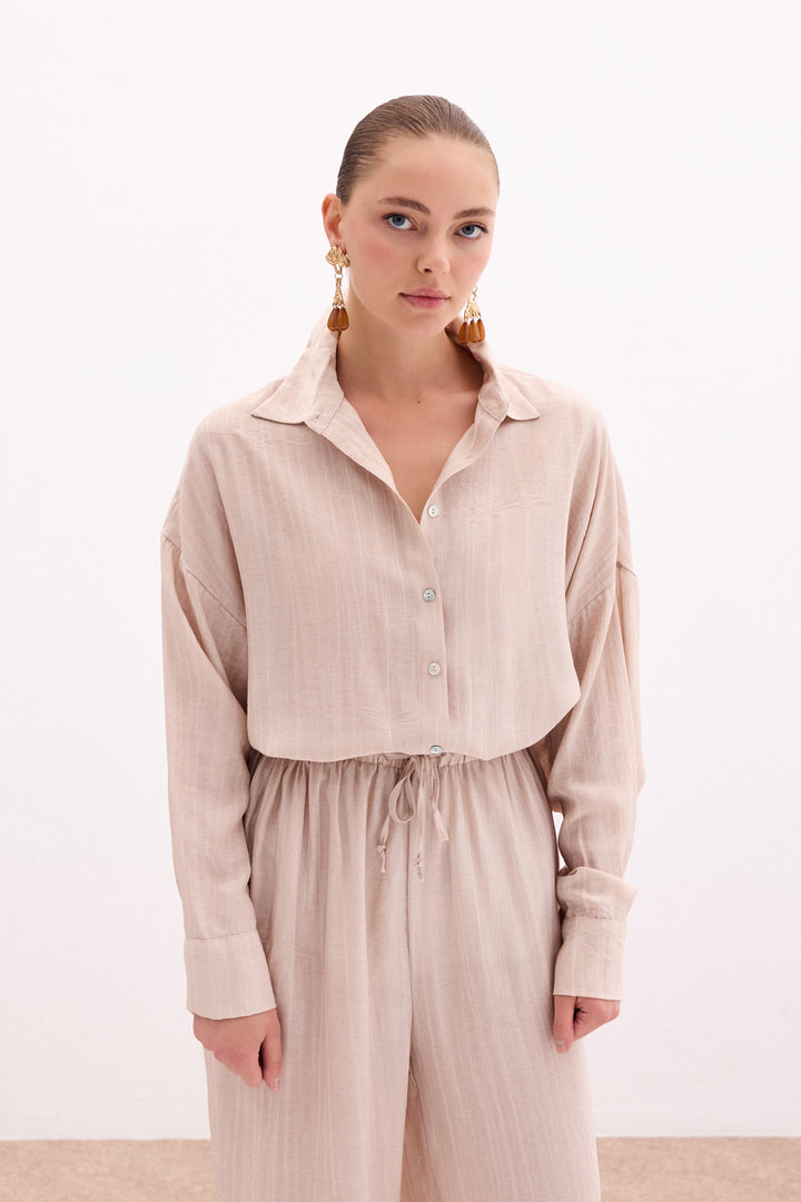 Sateen Chemise ample - Beige