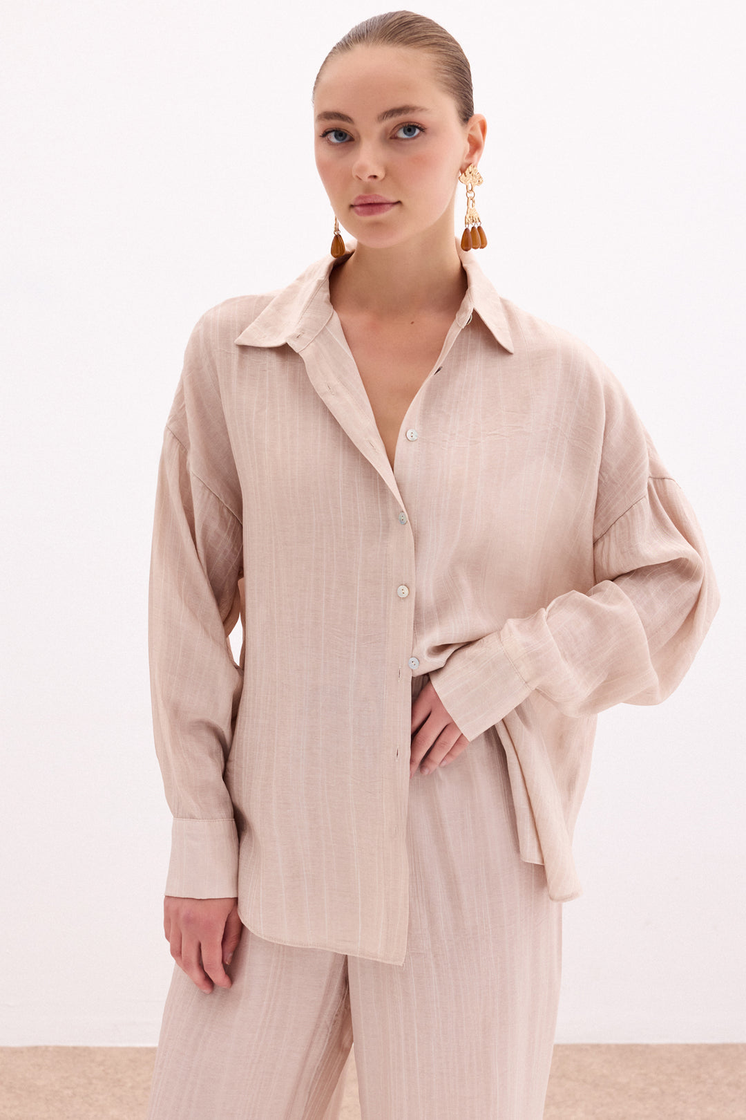 Sateen Chemise ample - Beige