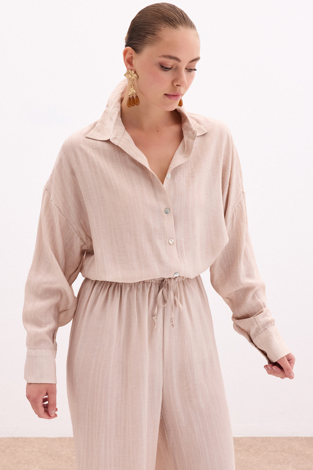 Sateen Chemise ample - Beige