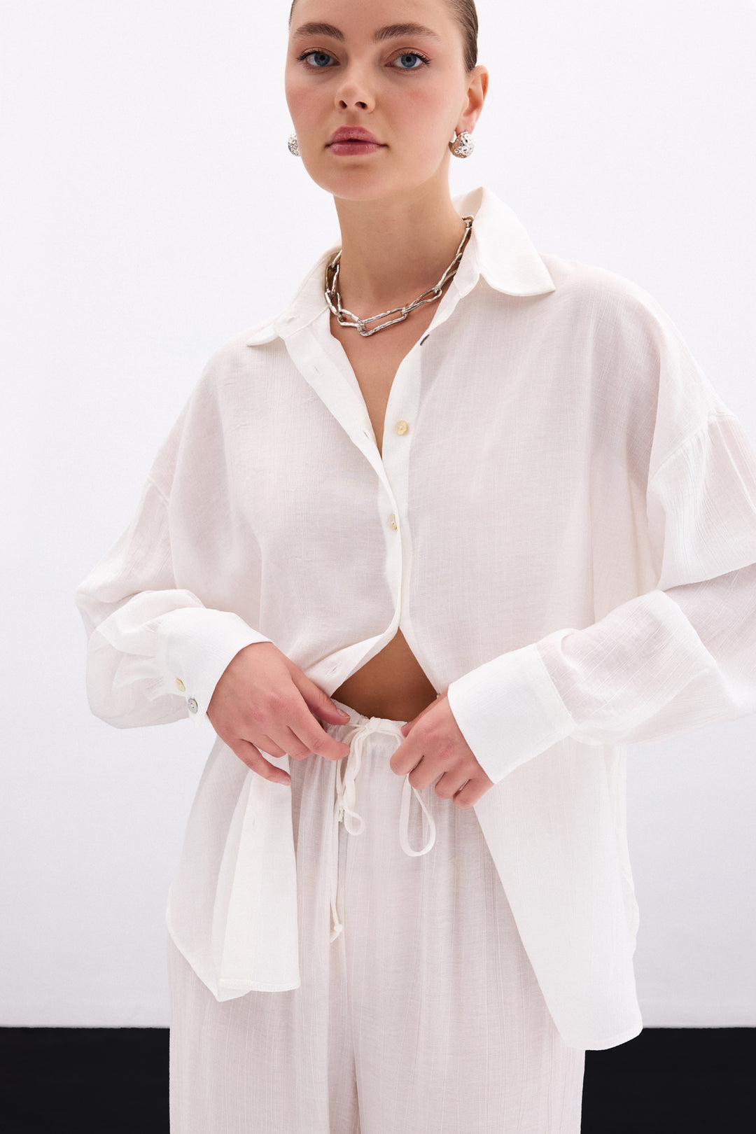 Sateen Chemise ample - Écru