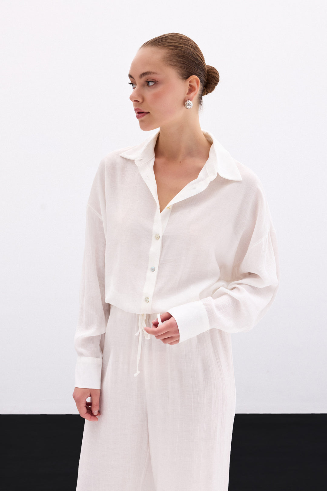 Sateen Chemise ample - Écru