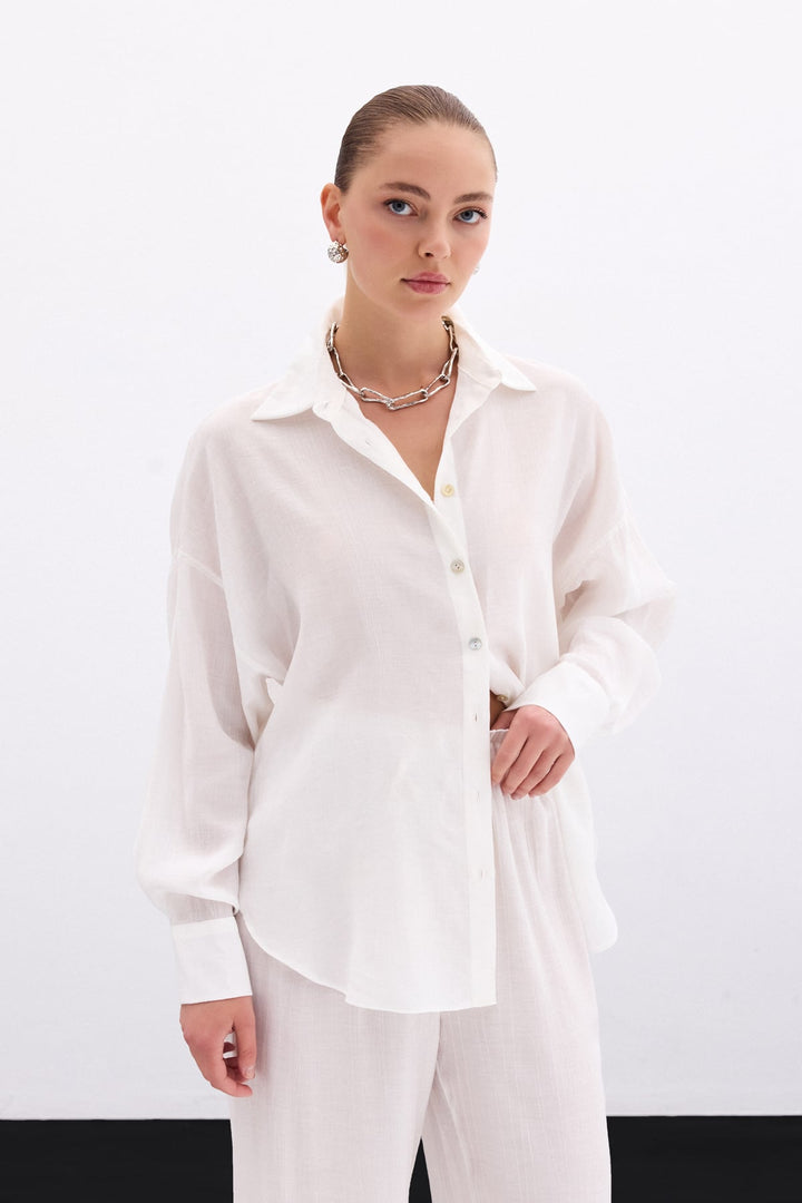 Sateen Chemise ample - Écru