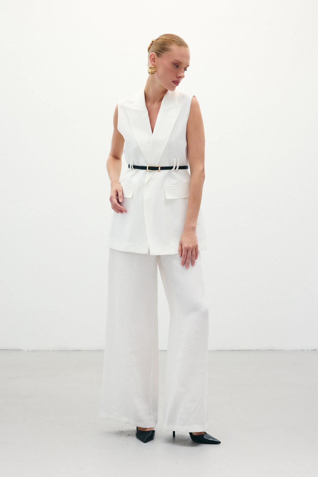 Sateen Pantalon en lin ample - Écru