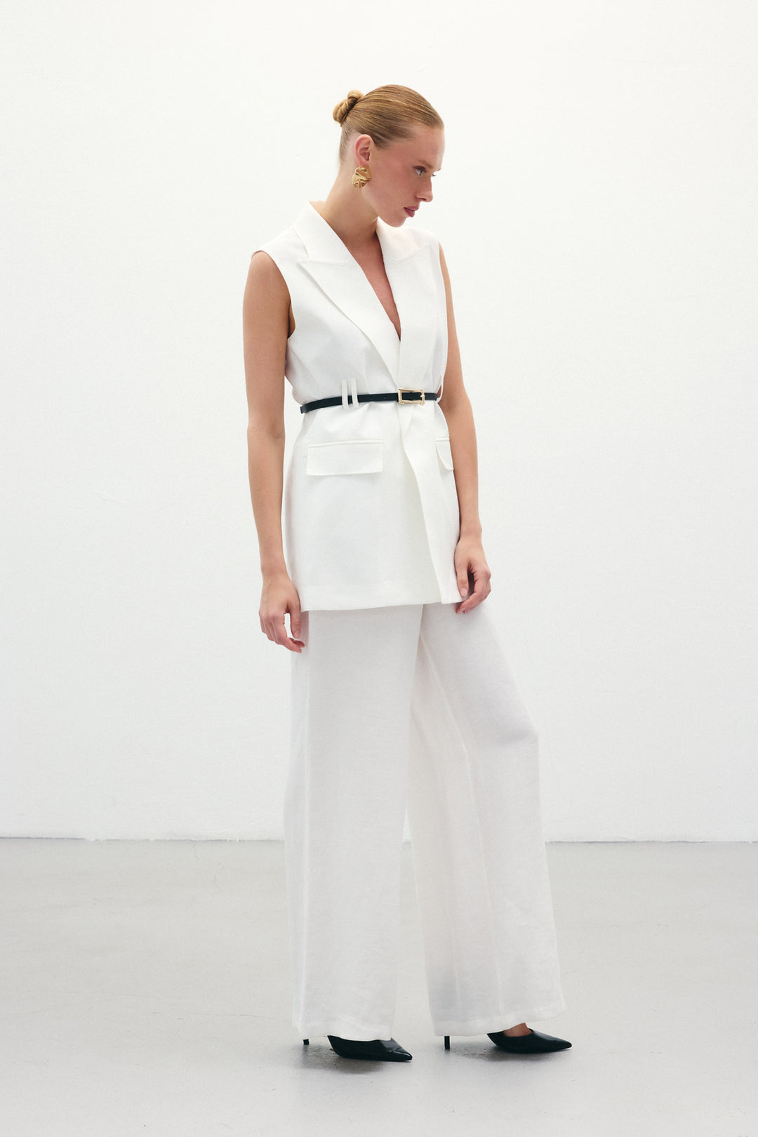 Sateen Pantalon en lin ample - Écru