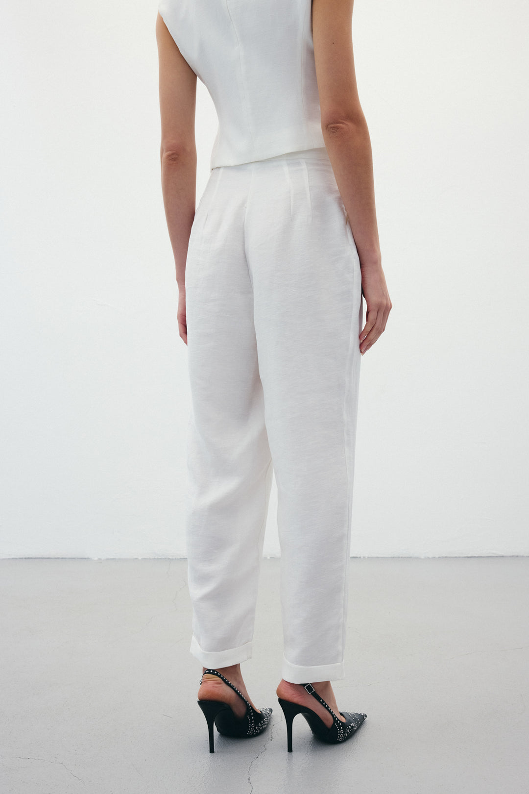 Sateen Pantalon en Lin Ample - Écru