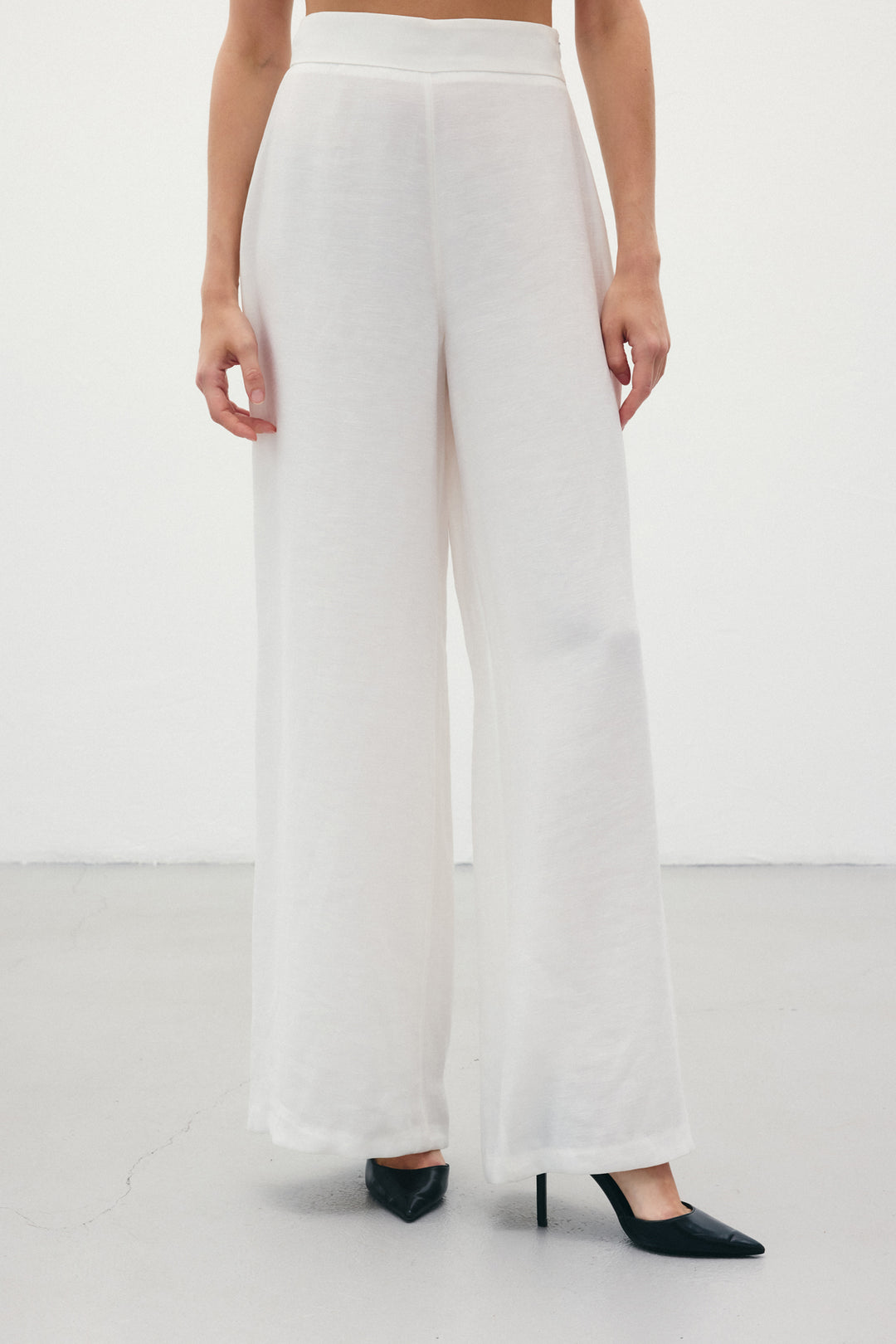 Sateen Pantalon en lin ample - Écru