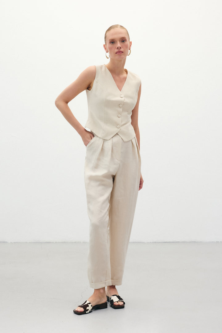 Sateen Pantalon en Lin Ample - Pierre