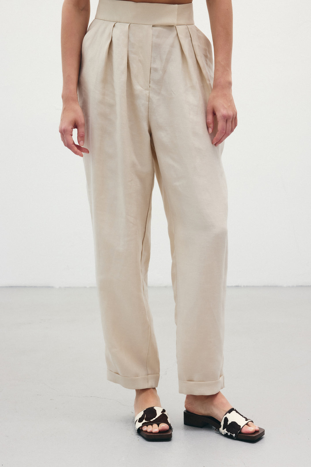 Sateen Pantalon en Lin Ample - Pierre