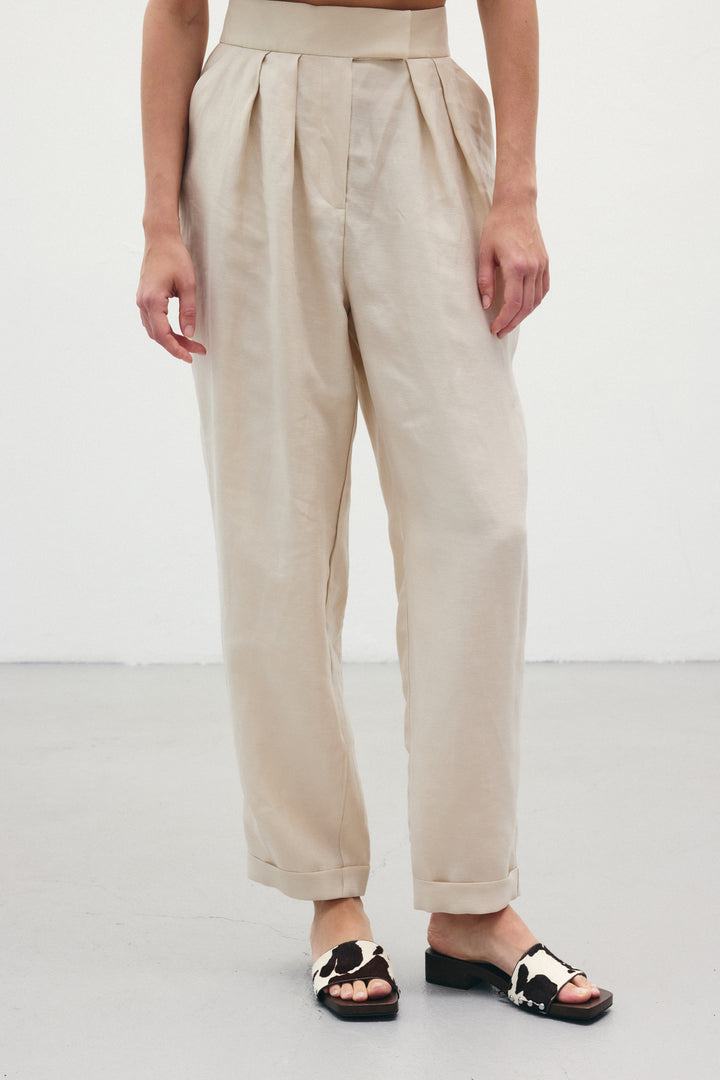 Sateen Pantalon en Lin Ample - Pierre