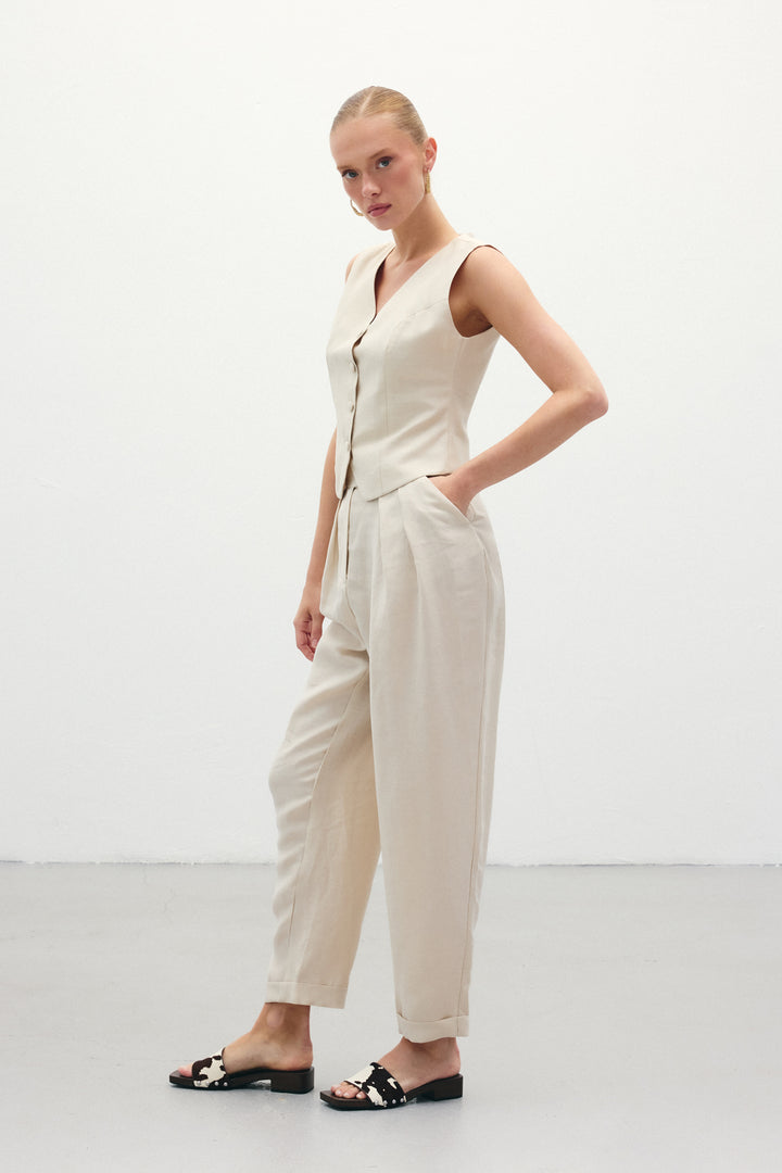 Sateen Pantalon en Lin Ample - Pierre