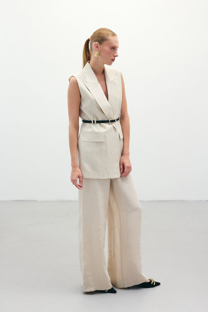 Sateen Pantalon en lin ample - Pierre