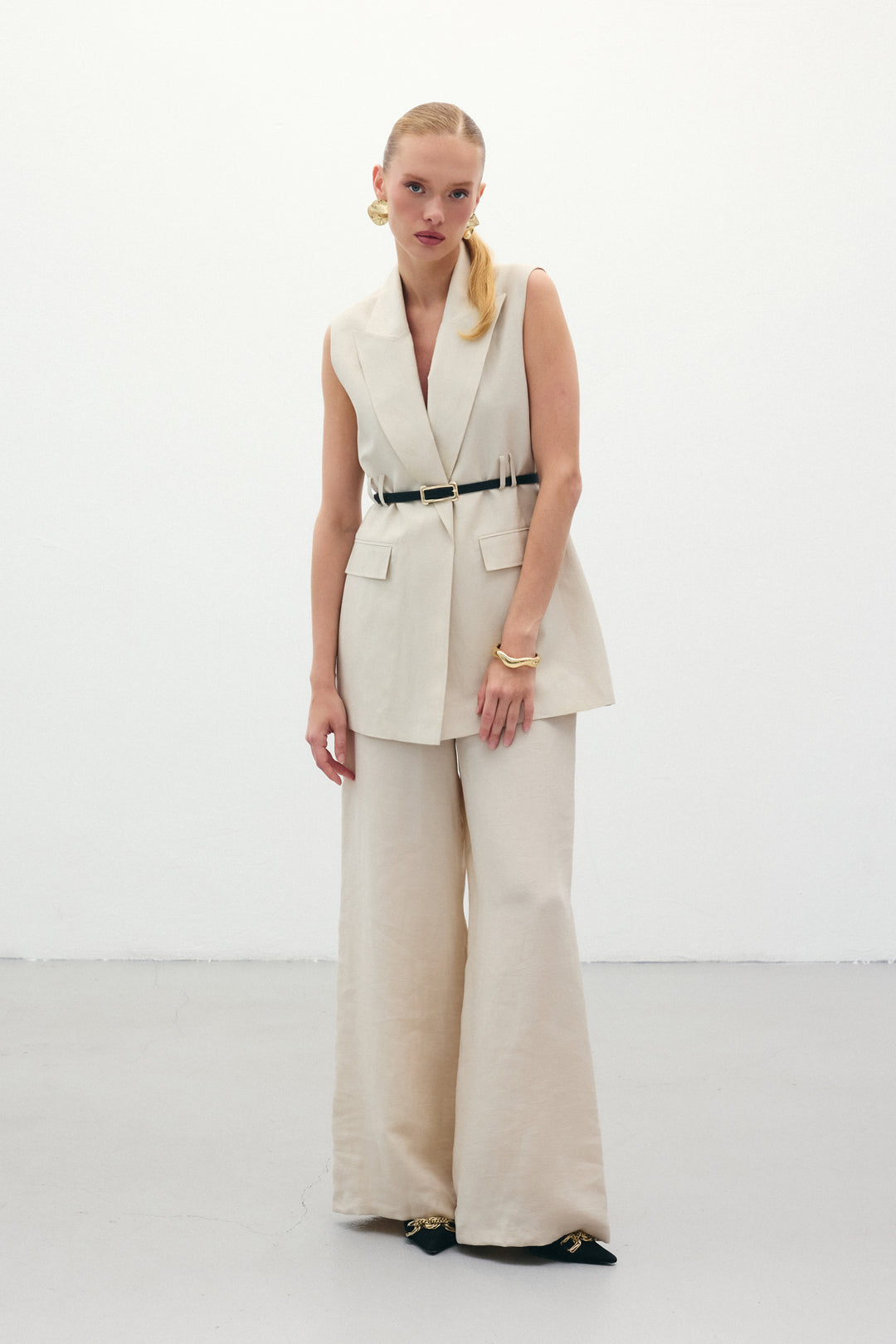 Sateen Pantalon en lin ample - Pierre