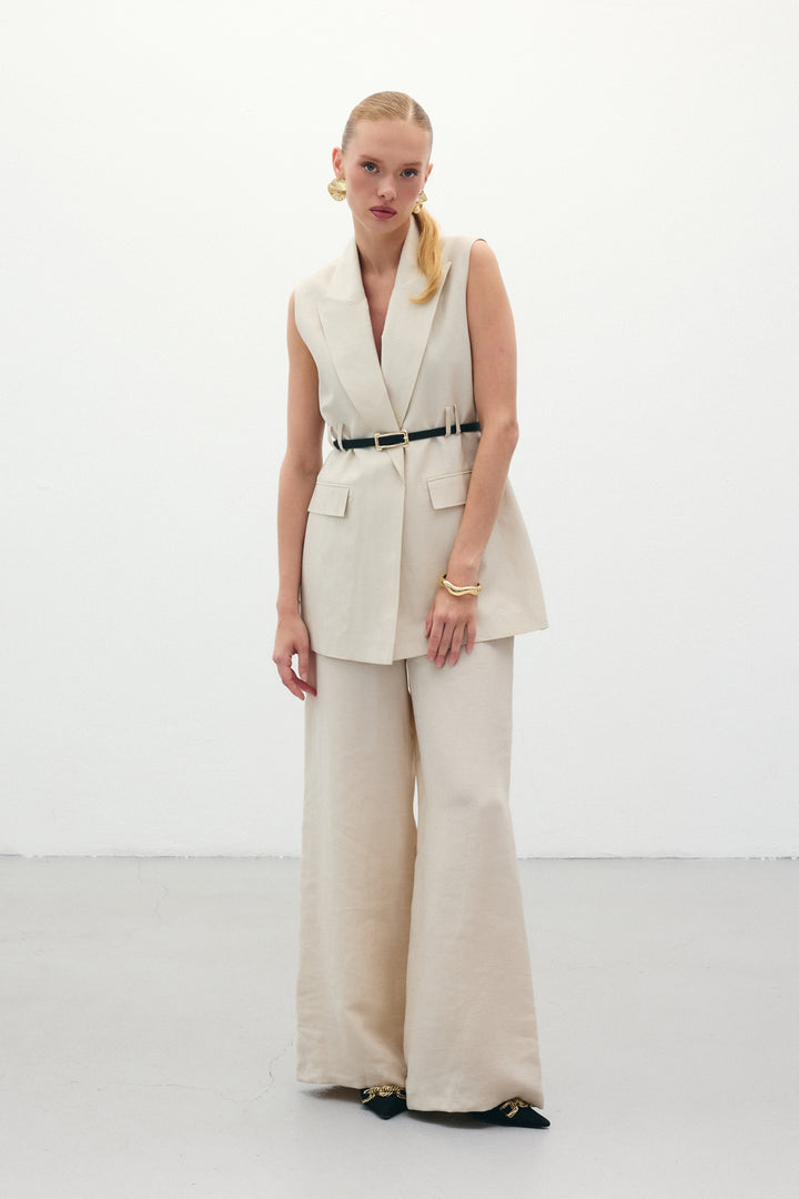 Sateen Pantalon en lin ample - Pierre