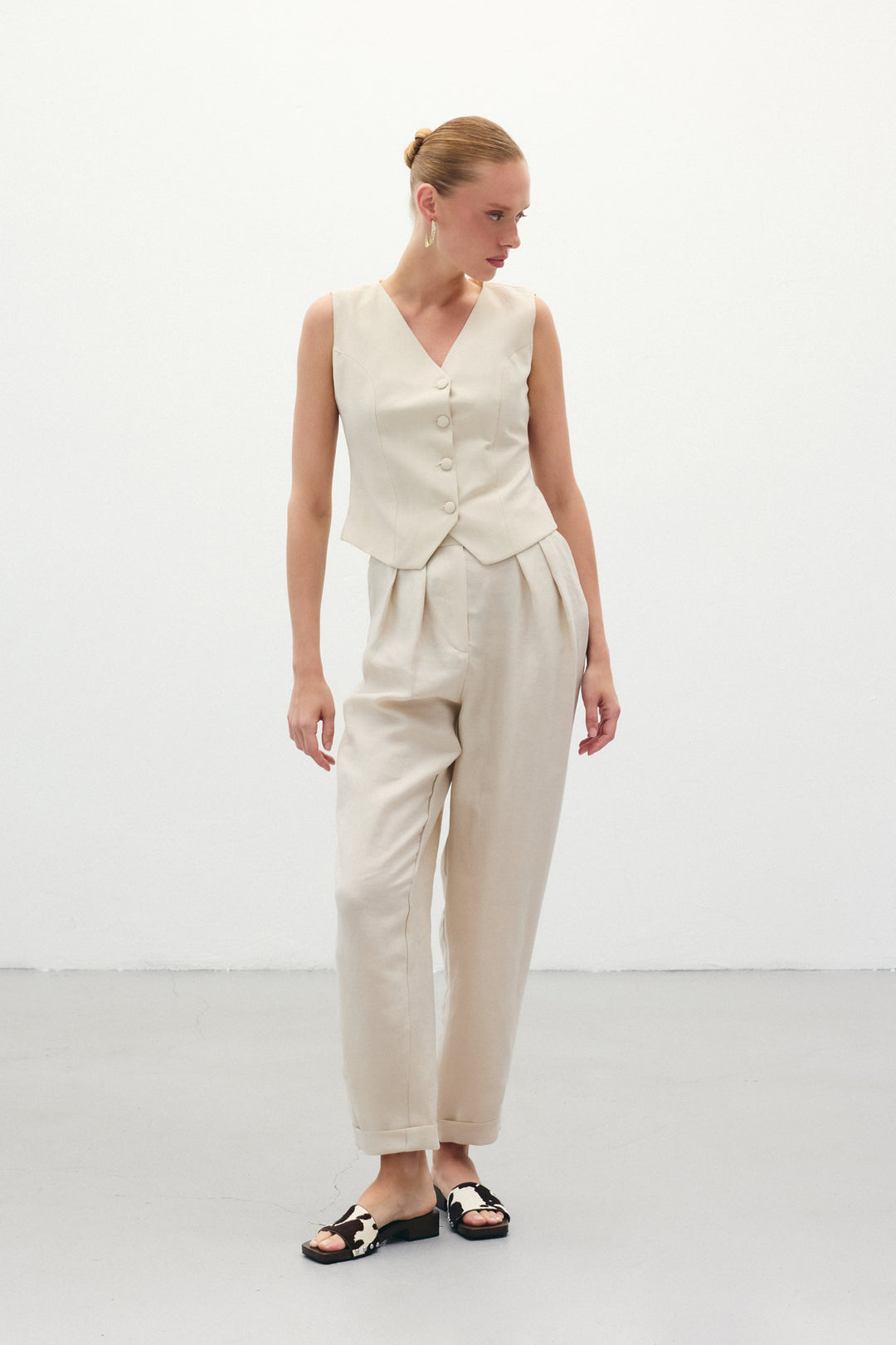 Sateen Pantalon en Lin Ample - Pierre
