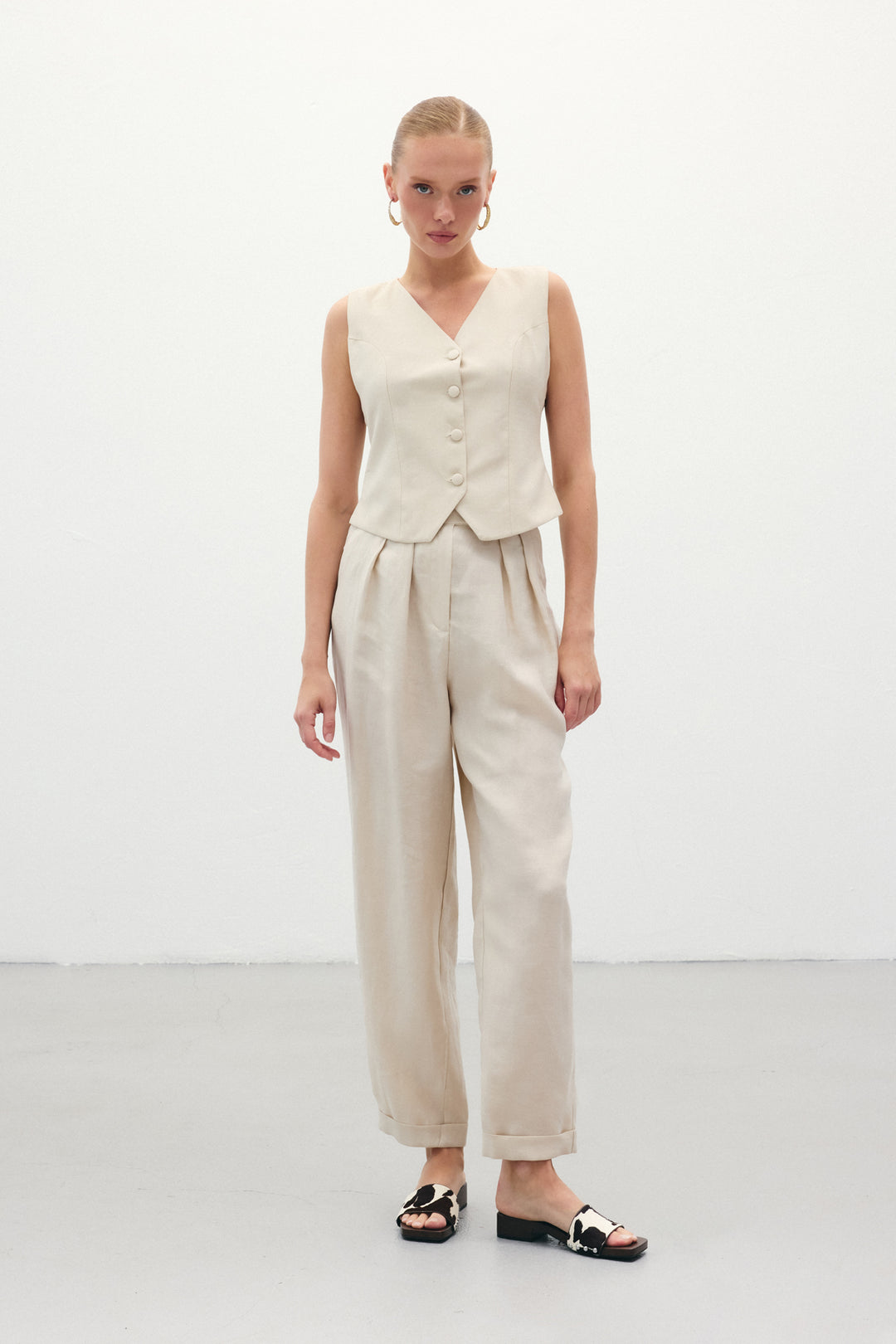 Sateen Pantalon en Lin Ample - Pierre