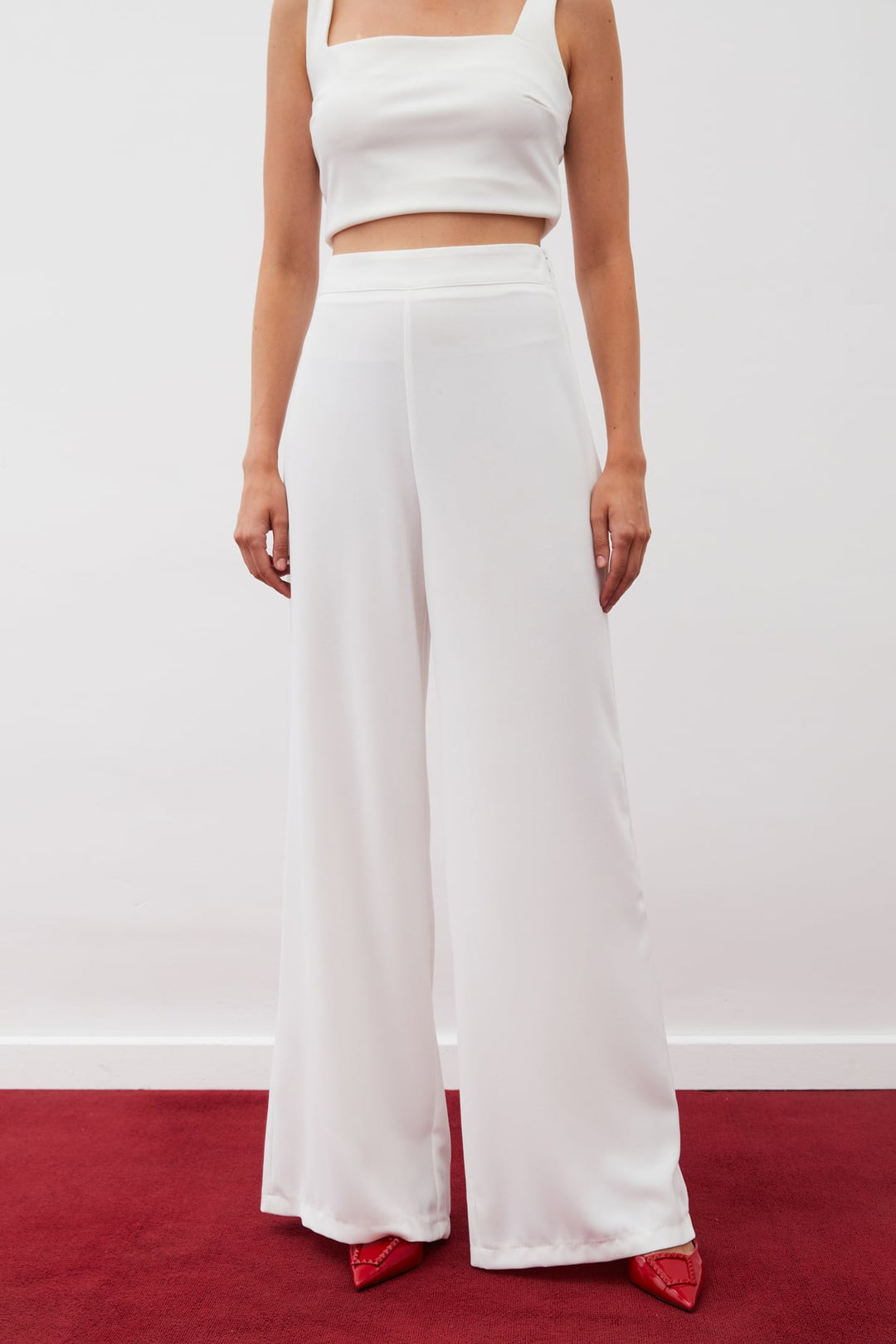 Sateen Pantalon en crêpe ample - Écru