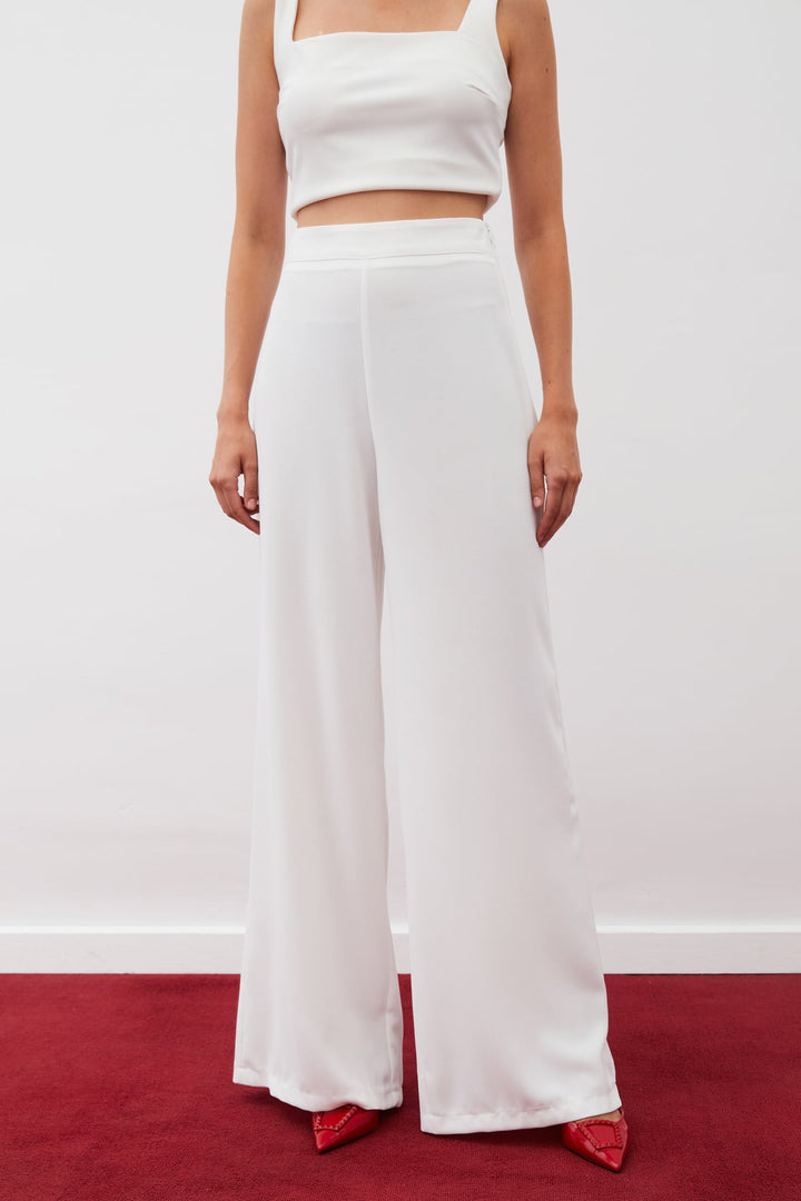 Sateen Pantalon en crêpe ample - Écru