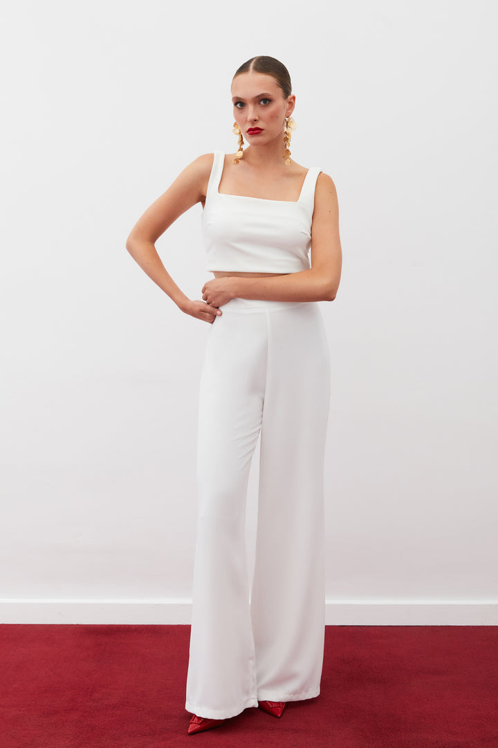 Sateen Pantalon en crêpe ample - Écru